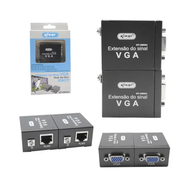 ADAP EXTENSOR VGA P/ LAN CAT5 CAT6 RJ45 REDE 60M 1080P - Imagem 2