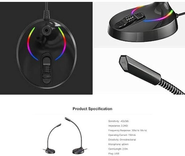MICROFONE GAMER LED LEHMOX RGB USB - Imagem 3