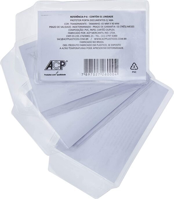PORTA DOCUMENTO P/CNH C/ABA CRISTAL 6,5X9CM. P6 - ACP - Imagem 1