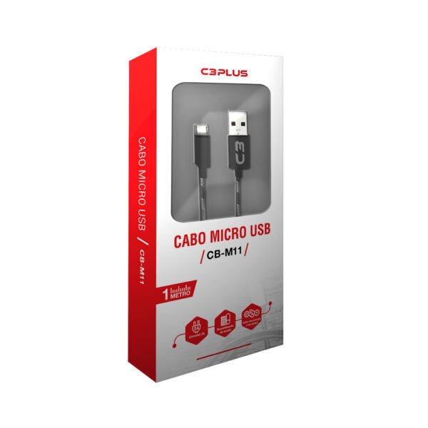 CABO USB-MICRO USB 1M 2A CB-M11GBK C3PLUS - Imagem 3