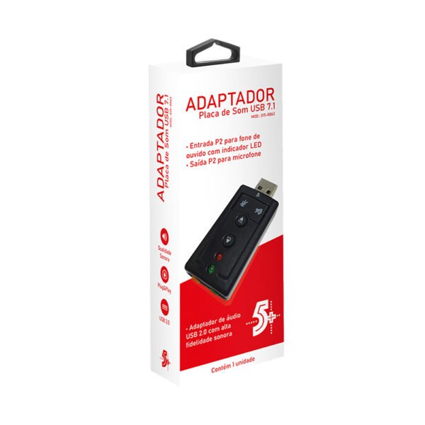 ADAPTADOR PLACA DE SOM USB 7.1 ENTRADA P2 FONE E MICROFONE - Imagem 1