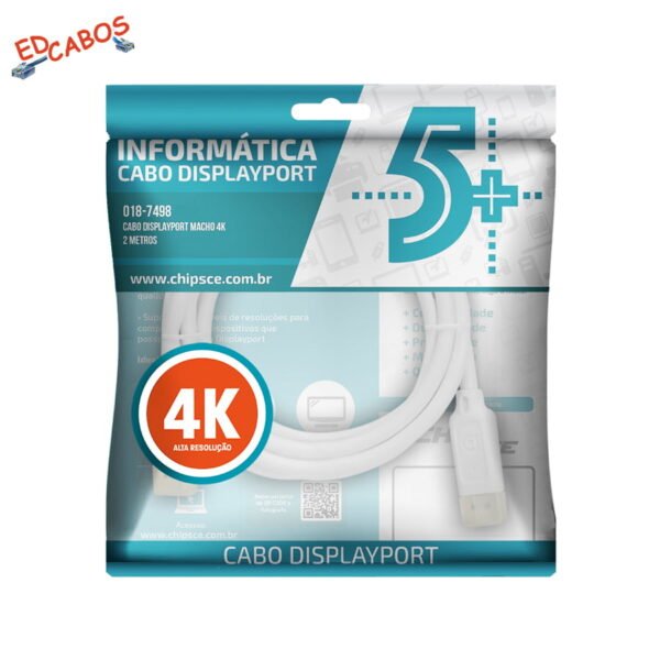 CABO DISPLAYPORT + DISPLAYPORT 1.2 - BRANCO - 2MT - Imagem 2