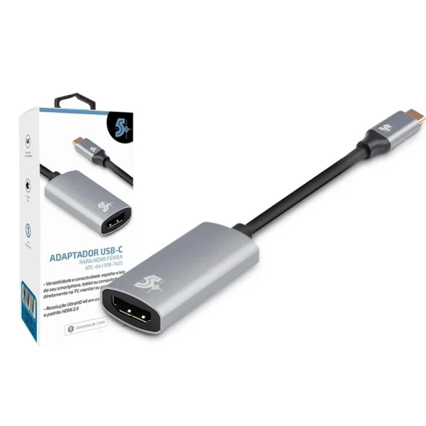 15187932619-adaptador-usb-c-x-hdmi-femea-4k-10cm-018-7455-pix.webp ADAPTADOR HDMI PARA USB C - 4K 60HZ - Imagem 1