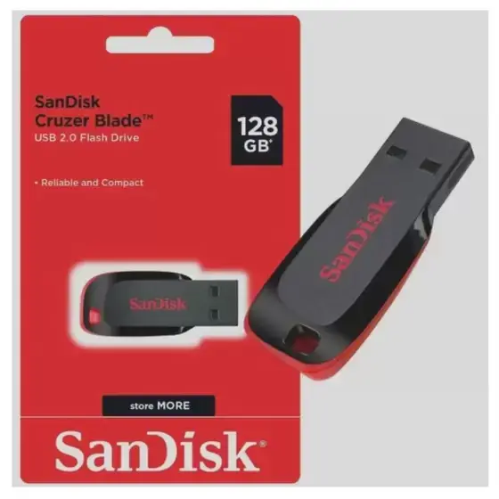15236433327-29b955c520eca40daf2824c4ca7653d5.webp PEN DRIVE SANDISK 128GB CRUZER BLADE SDCZ50-128G-B35 - Imagem 1