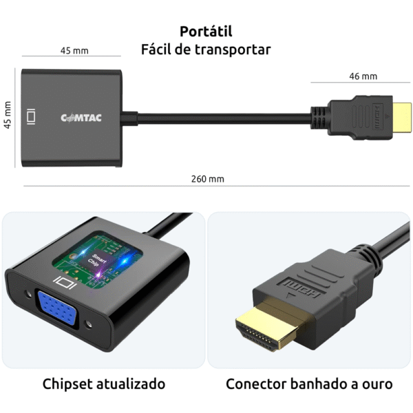 CABO CONVERSOR COMTAC HDMI X VGA + AUDIO + MICRO USB2.0 - Imagem 7