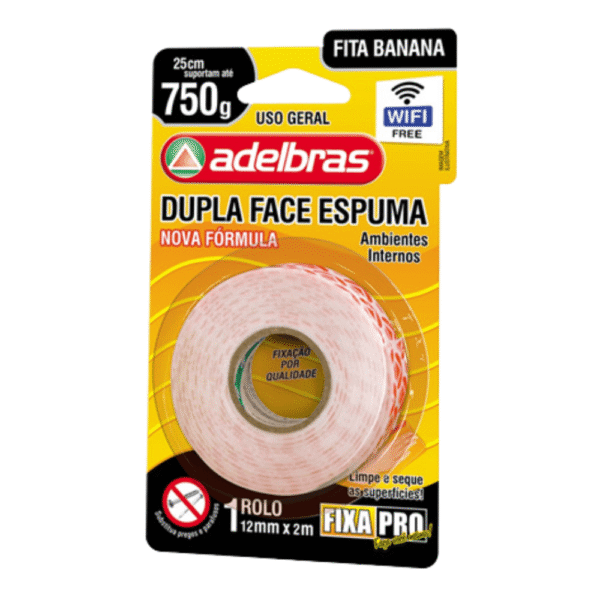 FITA DUPLA FACE FIXA PRO ESPUMA 12MMX2M UNIDADE 0816000001 - ADELBRAS - Imagem 1