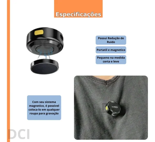 MICROFONE LAPELA SEM FIO KAIDI KMF4-C - Imagem 1