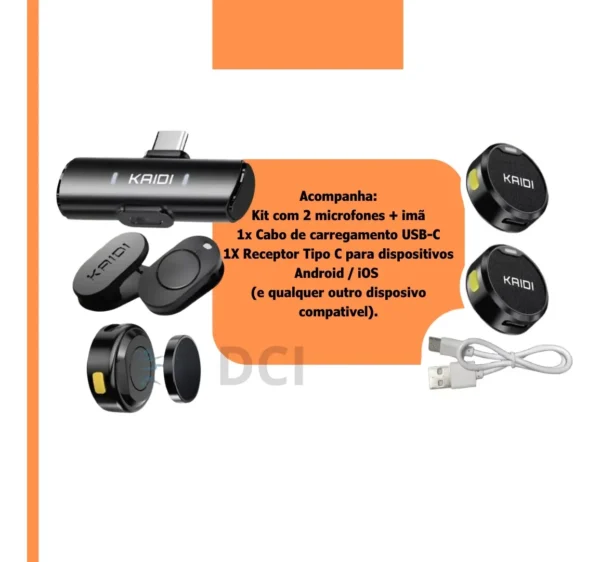 MICROFONE LAPELA SEM FIO KAIDI KMF4-C - Imagem 3